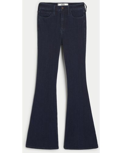 Hollister Curvy High-Rise Flare Jeans in dunkler Waschung - Blau