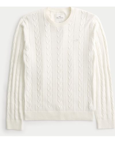 Hollister Lightweight Cable-knit Crew Jumper - White