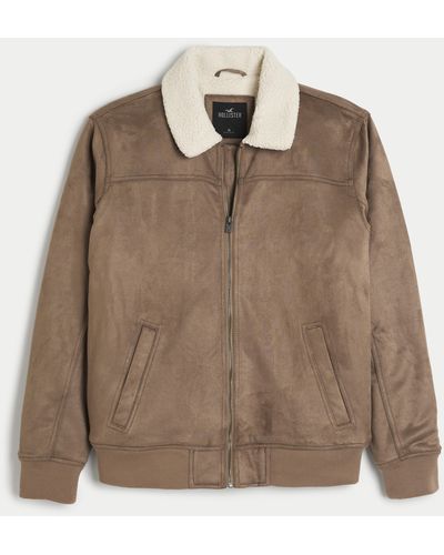 Hollister Faux Shearling-lined Faux Suede Bomber Jacket - Brown