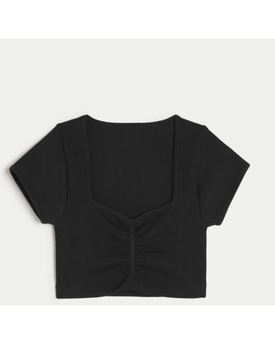 Hollister Gilly Hicks Ribbed Seamless Fabric Cinched Top - Black
