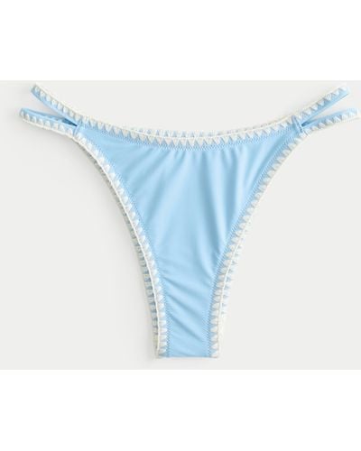 Hollister High-leg Embroidered Stitch Strappy Cheekiest Bikini Bottom - Blue