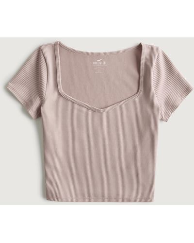 Hollister Seamless Ribbed Fabric Sweetheart Baby Tee - Pink