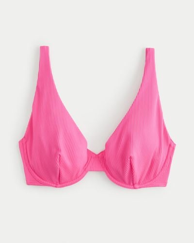 Hollister Curvy High Apex Ribbed Underwire Bikini Top - Pink