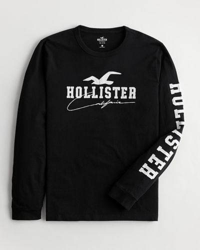 Hollister Long-sleeve Applique Logo Graphic Tee - Black