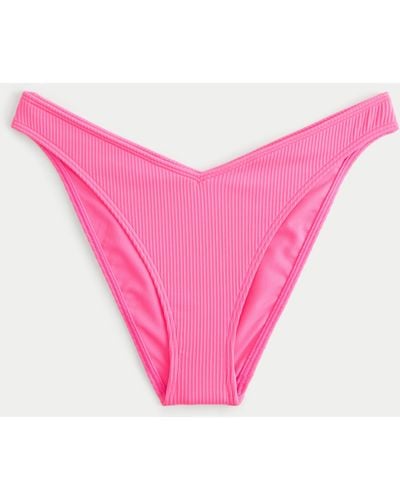 Hollister Gerippte Cheeky Bikinihose mit hohem Bein und V-förmiger Taille - Pink