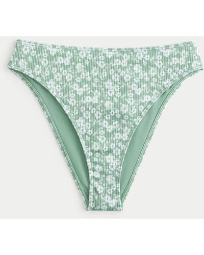 Hollister Curvy High-leg High-waist Ribbed Cheeky Bikini Bottom - Green