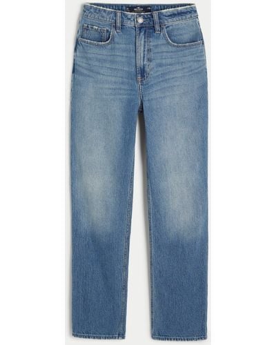 Hollister Ultra High Rise Straight Jeans in mittlerer Waschung im Stil der 90er Jahre - Blau