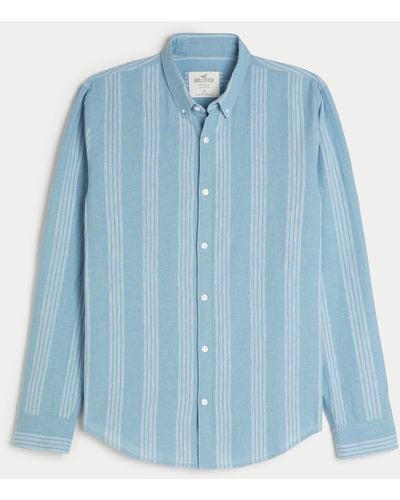 Hollister Long-sleeve Linen Blend Button-through Shirt - Blue