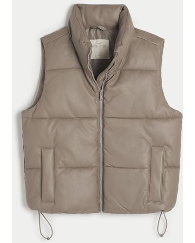 Hollister Ultimate Vegan Leather Puffer Vest - Grey