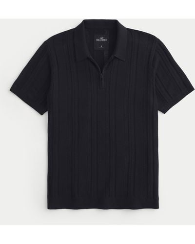 Hollister Textured Stripe Zipper Polo - Black