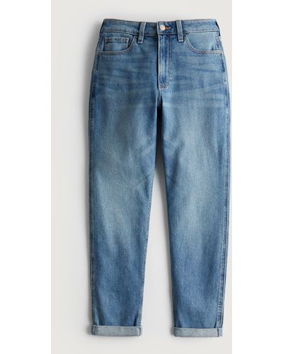 Hollister Curvy High Rise Mom-Jeans in mittlerer Waschung - Blau
