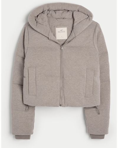 Hollister Mini Fleece Hooded Zip-up Puffer Jacket - Grey