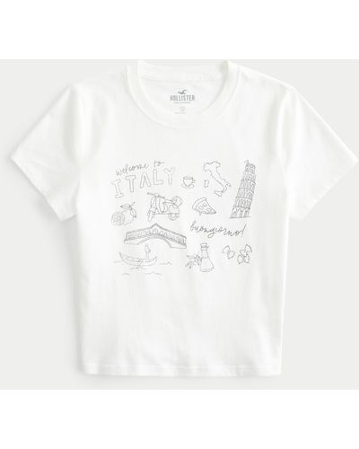 Hollister Welcome To Italy Graphic Baby Tee - White