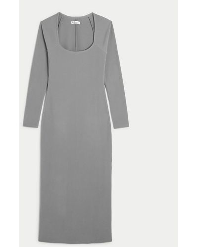 Hollister Long-sleeve Ribbed Midi Dress - Grey