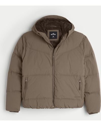 Hollister Faux Fur-lined Hooded Puffer Jacket - Brown