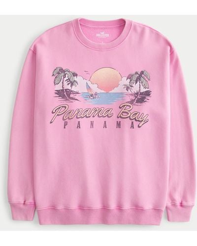 Hollister Oversized Panama Bay Graphic Crew Sweatshirt - Pink