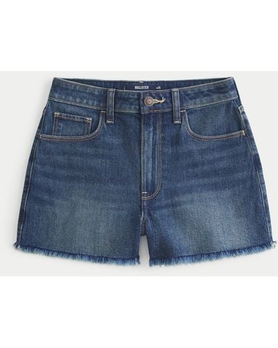 Hollister Ultra High Rise Mom Jeans-Shorts in dunkler Waschung - Blau