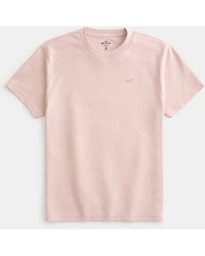 Hollister Relaxed Textural Grid Icon Crew T-shirt - Pink