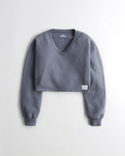 Hollister Crop V-neck Sweatshirt - Blue