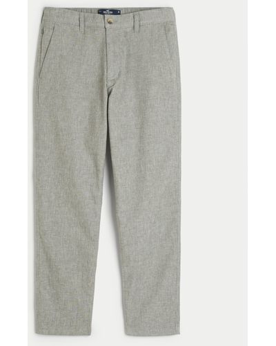 Hollister Slim Straight Linen Blend Flex Waist Trousers - Grey