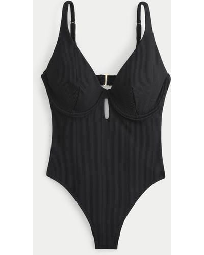 Hollister Curvy Ribbed One-piece Swimsuit - Black