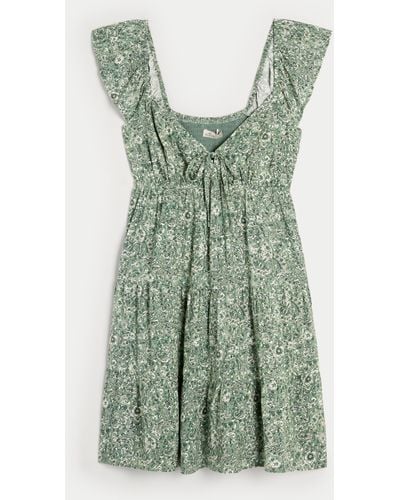 Hollister Flutter Sleeve Babydoll Dress - Green