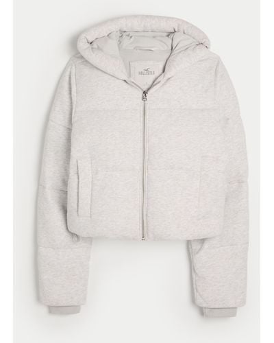 Hollister Mini-Fleece-Winterjacke mit Kapuze und Reißverschluss - Weiß