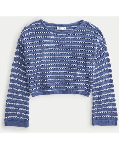 Hollister Lässiger Häkel-Pullover mit Rundhalsausschnitt - Blau