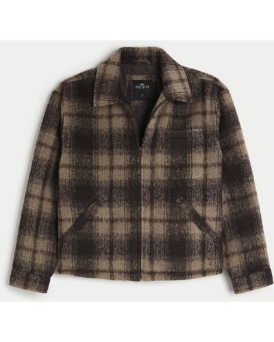 Hollister Fuzzy Plaid Shacket - Brown
