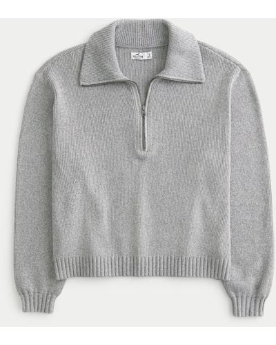 Hollister Oversized-Pullover mit kurzem Reißverschluss - Grau