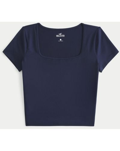 Hollister T-Shirt aus nahtlosem Soft-Stretch-Material mit eckigem Ausschnitt - Blau