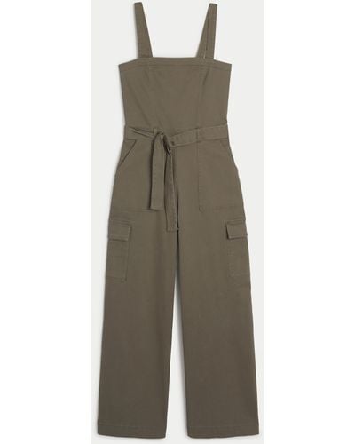 Hollister Twill Cargo Jumpsuit - Natural