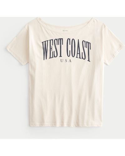 Hollister Oversized Off-the-shoulder West Coast Graphic Tee - Natural