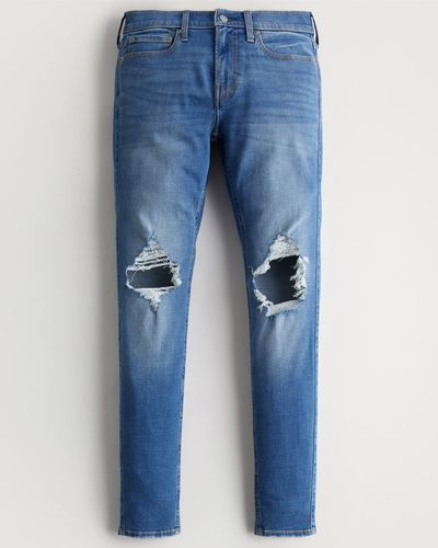 Hollister Super Skinny Jeans in mittlerer Waschung mit Rissen - Blau