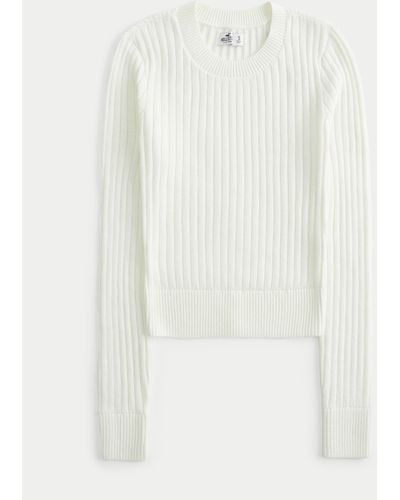 Hollister Pullover mit Rippdesign und Rundhalsausschnitt - Weiß