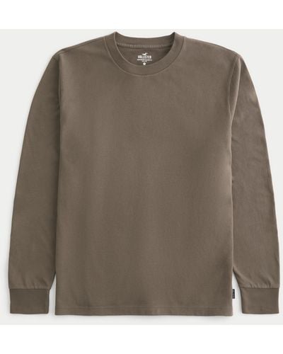 Hollister Lässiges langärmliges T-Shirt aus schwerer Baumwolle mit Rundhalsausschnitt - Braun