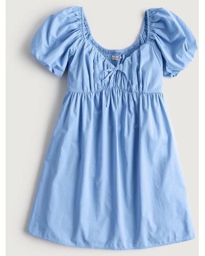 Hollister Short-sleeve Poplin Babydoll Mini Dress - Blue