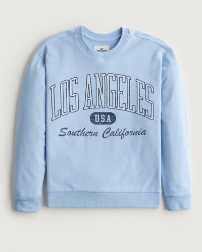 Hollister Relaxed Los Angeles Graphic Crew Sweatshirt - Blue