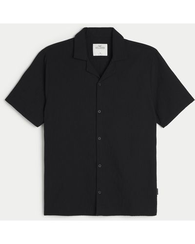 Hollister Short-sleeve Textured Cotton Shirt - Black