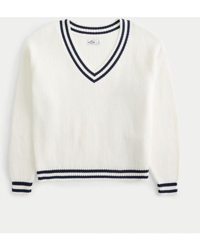 Hollister Oversize-Pullover mit V-Ausschnitt - Weiß