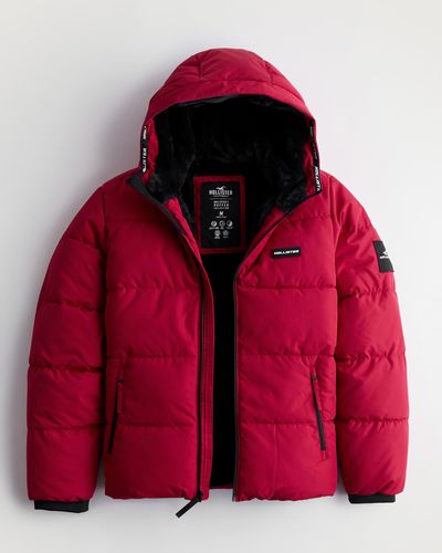 Hollister Faux Fur-lined Hooded Puffer Jacket - Red