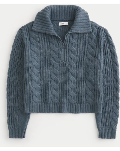 Hollister Oversized Cosy Half-zip Cable-knit Jumper - Blue