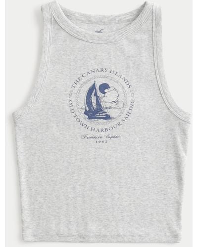 Hollister Ribbed Canary Islands Sailing Graphic High-neck Tank - Grey