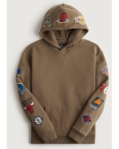 Hollister Relaxed Nba Logo Print Graphic Hoodie - Brown