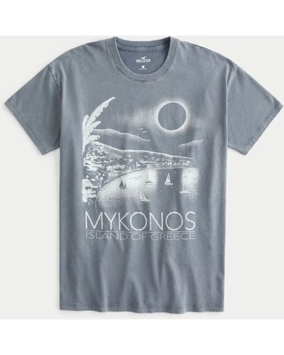 Hollister Oversized Mykonos Greece Graphic Tee - Blue