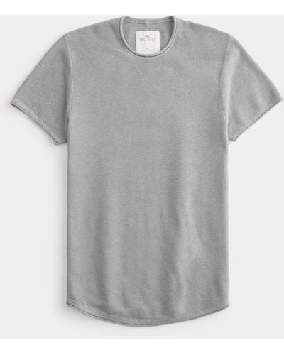 Hollister Pullover-T-Shirt mit Rundhalsausschnitt, Symbol und abgerundetem Saum - Grau