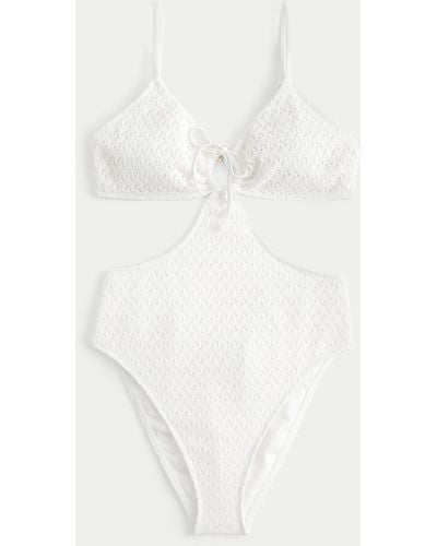 Hollister Crochet-style One-piece Cheeky Swimsuit - White