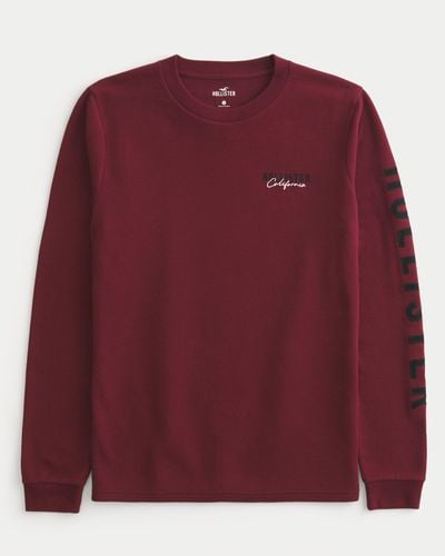 Hollister Relaxed Long-sleeve Logo Graphic Waffle Tee - Red
