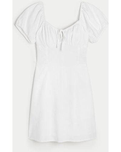 Hollister Hollister Sofia Side-smocked Linen Blend Dress - White