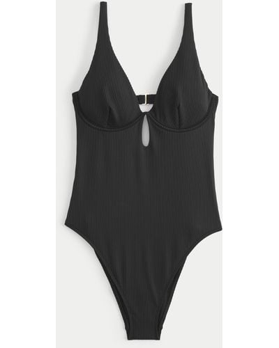 Hollister Ribbed Underwire One-piece Swimsuit - Black